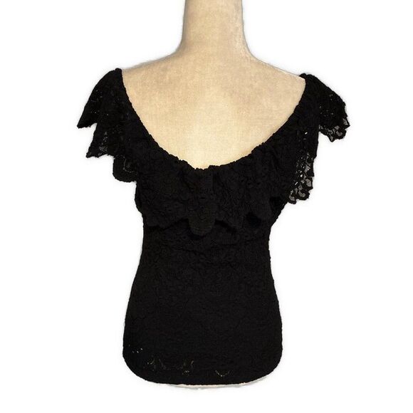 Nightcap Women’s Solid Black Lace Cold Shoulder Nylon Top 4 Small - Picture 2 of 4